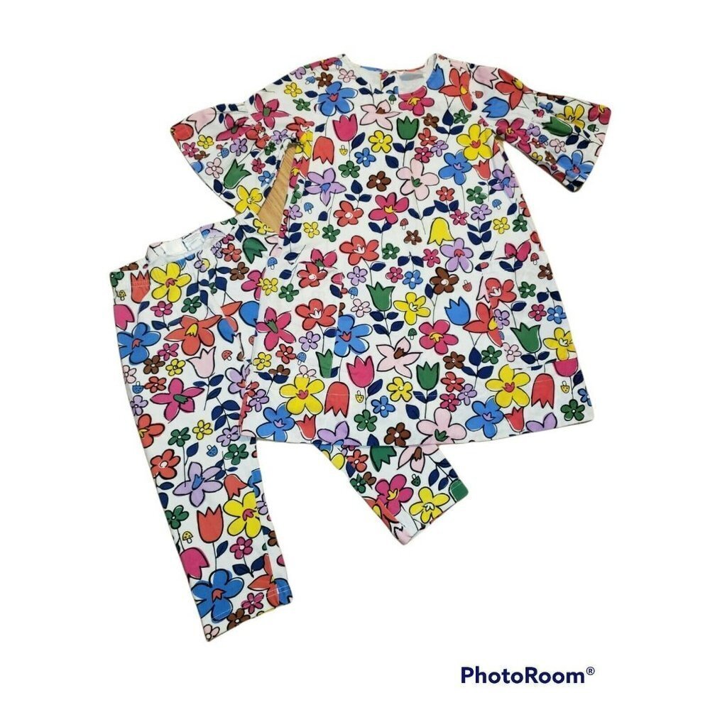 Girl's HANNA ANDERSSON Flowers Forever Dress Leggings Size 8 Floral Ruffles